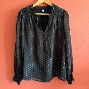 Old Navy Women’s Black Sheer Silver Accents Blouse Lined Size M